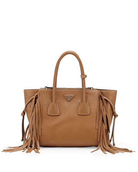 Prada Fringe Twin Pocket Tote Bag, Caramel (Caramel)